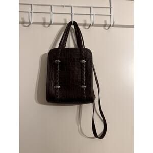 Brighton Brown Embossed Leather Two Strap Purse Crossbody Handbag Preppy Travel